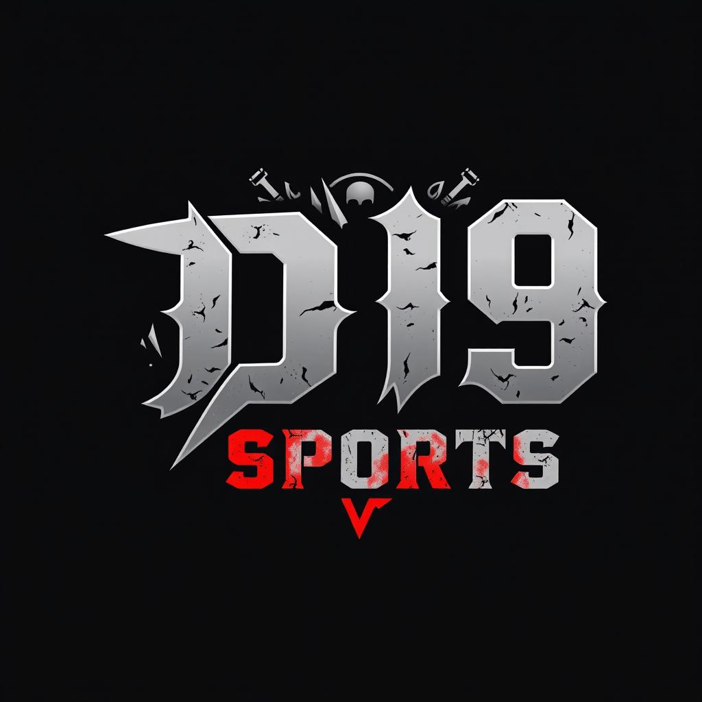 A bold and edgy logo design for a hard rock band named 'D9 SPORTS'