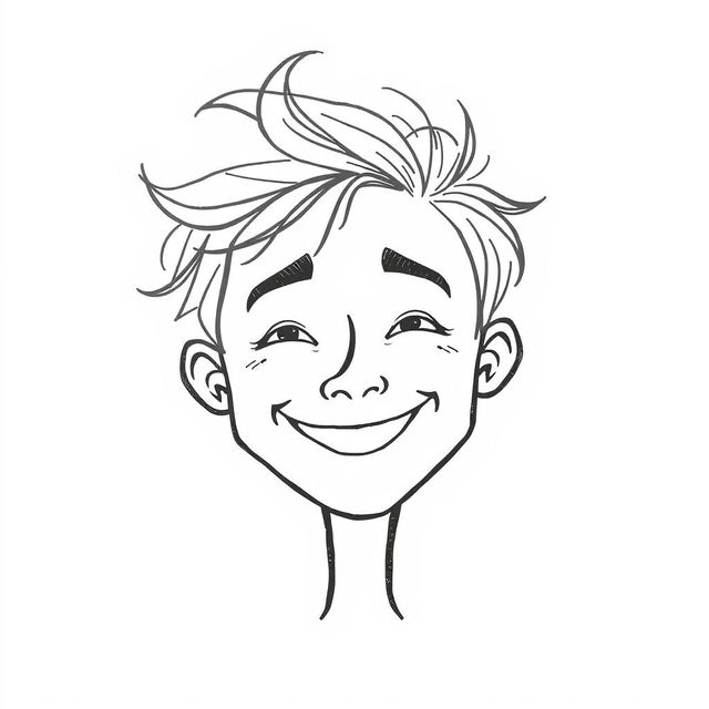 A simple, hand-drawn caricature of a young man with messy hair and a friendly smile