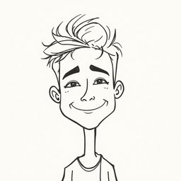 A simple, hand-drawn caricature of a young man with messy hair and a friendly smile
