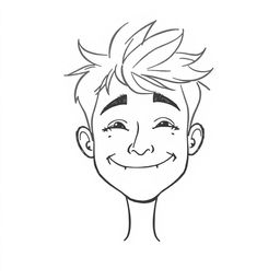 A simple, hand-drawn caricature of a young man with messy hair and a friendly smile