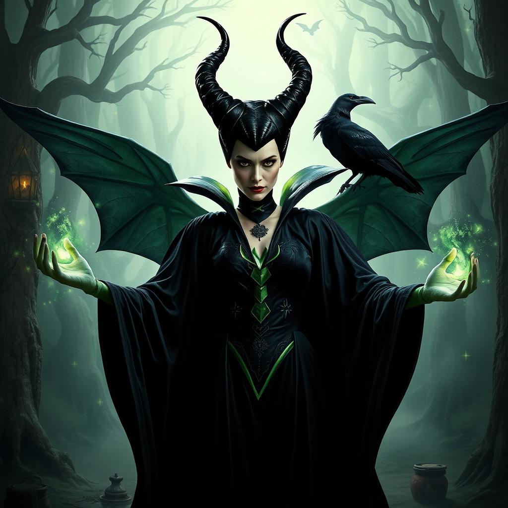 A dramatic and captivating portrayal of Maleficent, the iconic fairy from the Sleeping Beauty tale