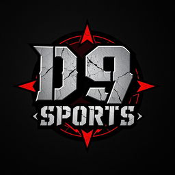 A bold and edgy logo design for a hard rock band named 'D9 SPORTS'