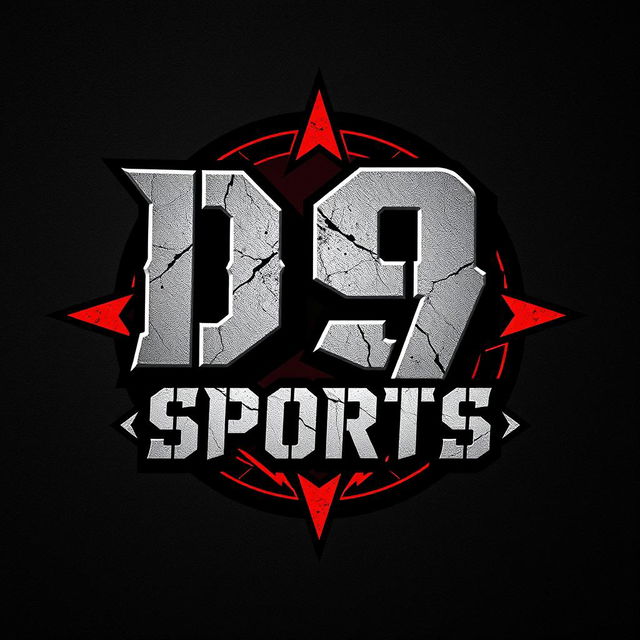 A bold and edgy logo design for a hard rock band named 'D9 SPORTS'