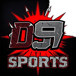 A bold and edgy logo design for a hard rock band named 'D9 SPORTS'