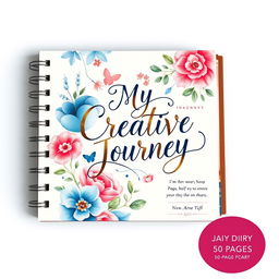 A stunning 50-page diary book designed for personal reflection and creativity, featuring a captivating cover page that combines an artistic collage of watercolor illustrations, floral patterns, and elegant calligraphy
