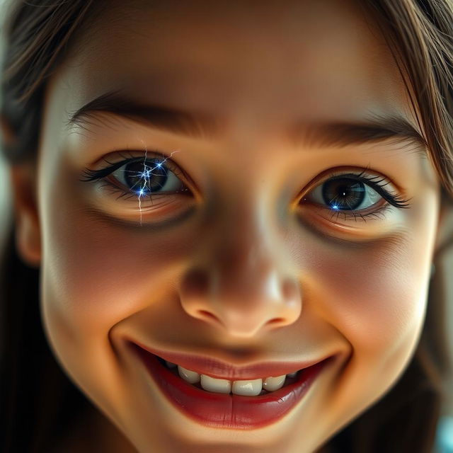 A close-up portrait of a person with a warm smile, focusing on their expressive eyes