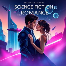 A book cover design for a science fiction romance novel, featuring a modern and elegant aesthetic