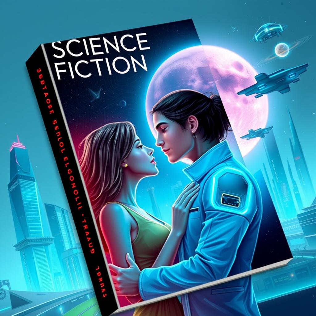 A book cover design for a science fiction romance novel, featuring a modern and elegant aesthetic