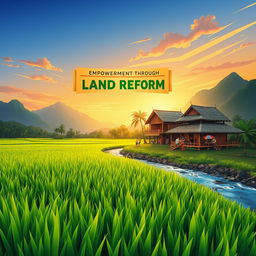 A vibrant digital art poster showcasing the theme of land and agrarian reform programs in the Philippines