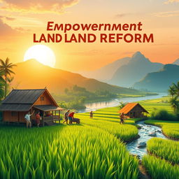 A vibrant digital art poster showcasing the theme of land and agrarian reform programs in the Philippines