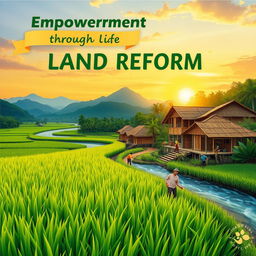 A vibrant digital art poster showcasing the theme of land and agrarian reform programs in the Philippines