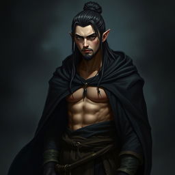 A 32-year-old male half-elf character of medium height, designed to blend in with humans