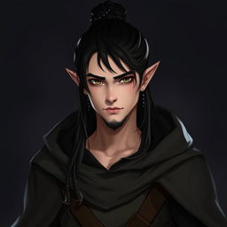 A 32-year-old male half-elf character of medium height, designed to blend in with humans