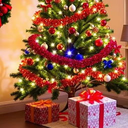 A beautifully decorated New Year tree, ranging from 1