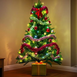 A beautifully decorated New Year tree, ranging from 1