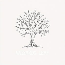 A simple and elegant outline drawing of a tree, featuring intricate branches and leaves, rendered in black and white
