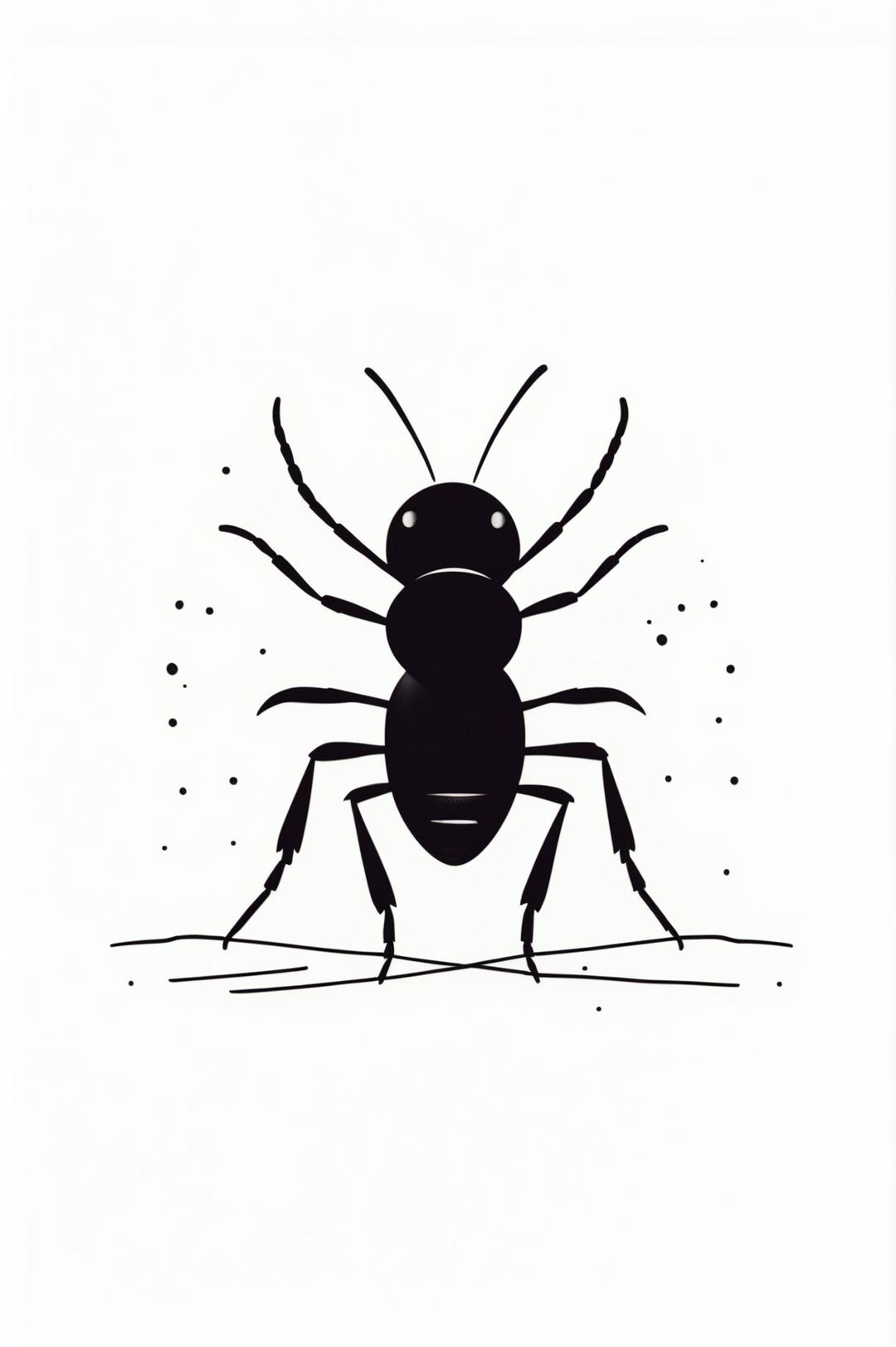 A high-quality digital illustration of an ant, created with a minimalist and simple aesthetic