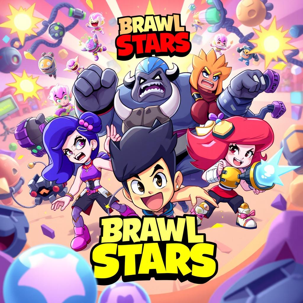 A vibrant and colorful illustration depicting various Brawl Stars brawlers, each expressing their unique personality traits