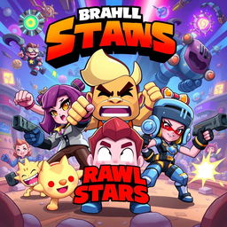A vibrant and colorful illustration depicting various Brawl Stars brawlers, each expressing their unique personality traits