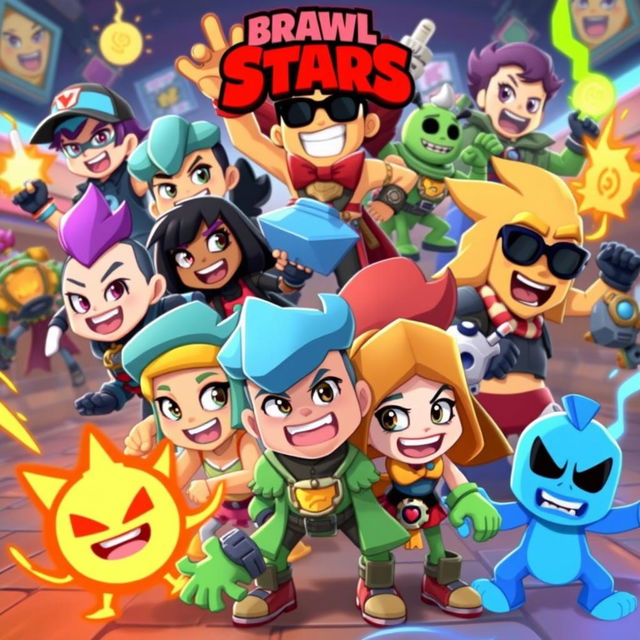 The personality traits of various Brawl Stars brawlers, showcasing an eclectic mix of lively, vibrant characters in a fun and action-oriented environment