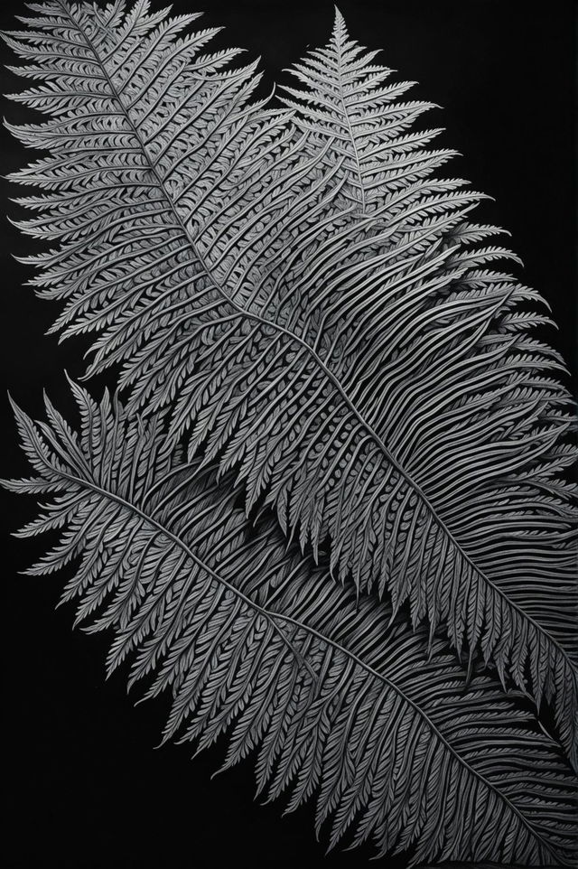 This is a high-quality, black and white image of a fern, meticulously drawn with a ballpoint pen