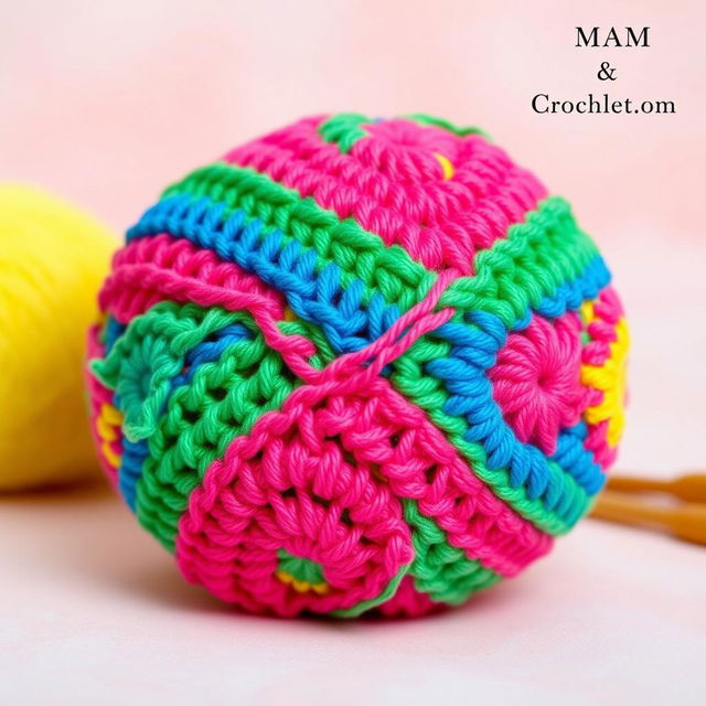 A profile photo for a YouTube channel named 'MH Rawalpindi Crochet', featuring a vibrant, colorful crochet ball as the central focus