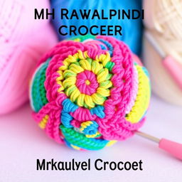 A profile photo for a YouTube channel named 'MH Rawalpindi Crochet', featuring a vibrant, colorful crochet ball as the central focus