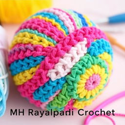 A profile photo for a YouTube channel named 'MH Rawalpindi Crochet', featuring a vibrant, colorful crochet ball as the central focus