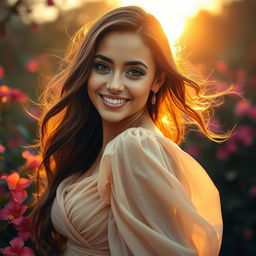 A romantic portrait of a beautiful woman, embodying grace and elegance
