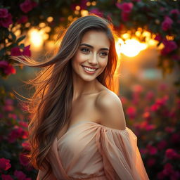 A romantic portrait of a beautiful woman, embodying grace and elegance