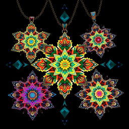 A set of kaleidoscopic jewelry designs that incorporate sound and scent as integral elements, reflecting the concept of hope and conveying political messages
