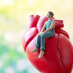 A human figure gracefully seated on the edge of a large, anatomically correct heart