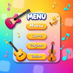 A vibrant and engaging menu selection screen for a musical game, featuring an array of musical instruments