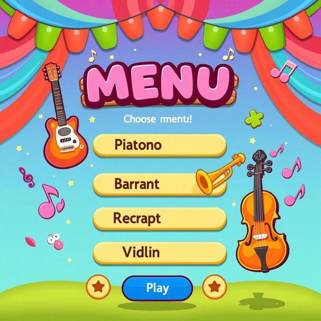 A vibrant and engaging menu selection screen for a musical game, featuring an array of musical instruments