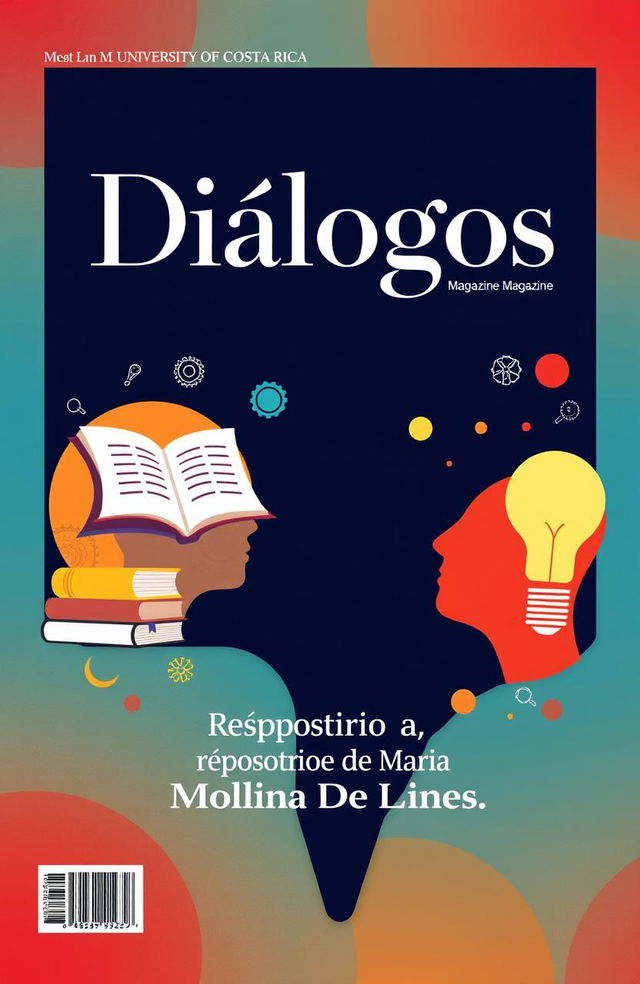 A captivating magazine cover for 'Diálogos' magazine from the University of Costa Rica, featuring an artistic design that represents academic discussion and cultural engagement