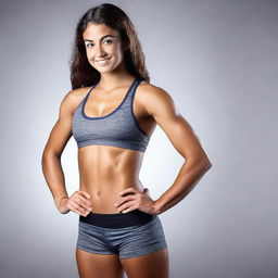 A high-resolution image featuring a young woman, aged 18, showcasing her fitness