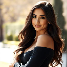 A stunning brunette woman of European descent, approximately 30 years old, with an exquisite figure