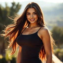 A beautiful, realistic brunette woman of European descent, approximately 30 years old, depicted in full height