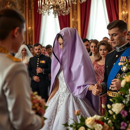 A royal wedding scene depicting the marriage of the Chechen prince to a beautiful woman