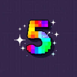 A vibrant and colorful pixel art depiction of the number 5, designed in a retro style reminiscent of classic video games