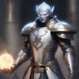 Envision a top-notch digital art piece showcasing a male changeling cleric