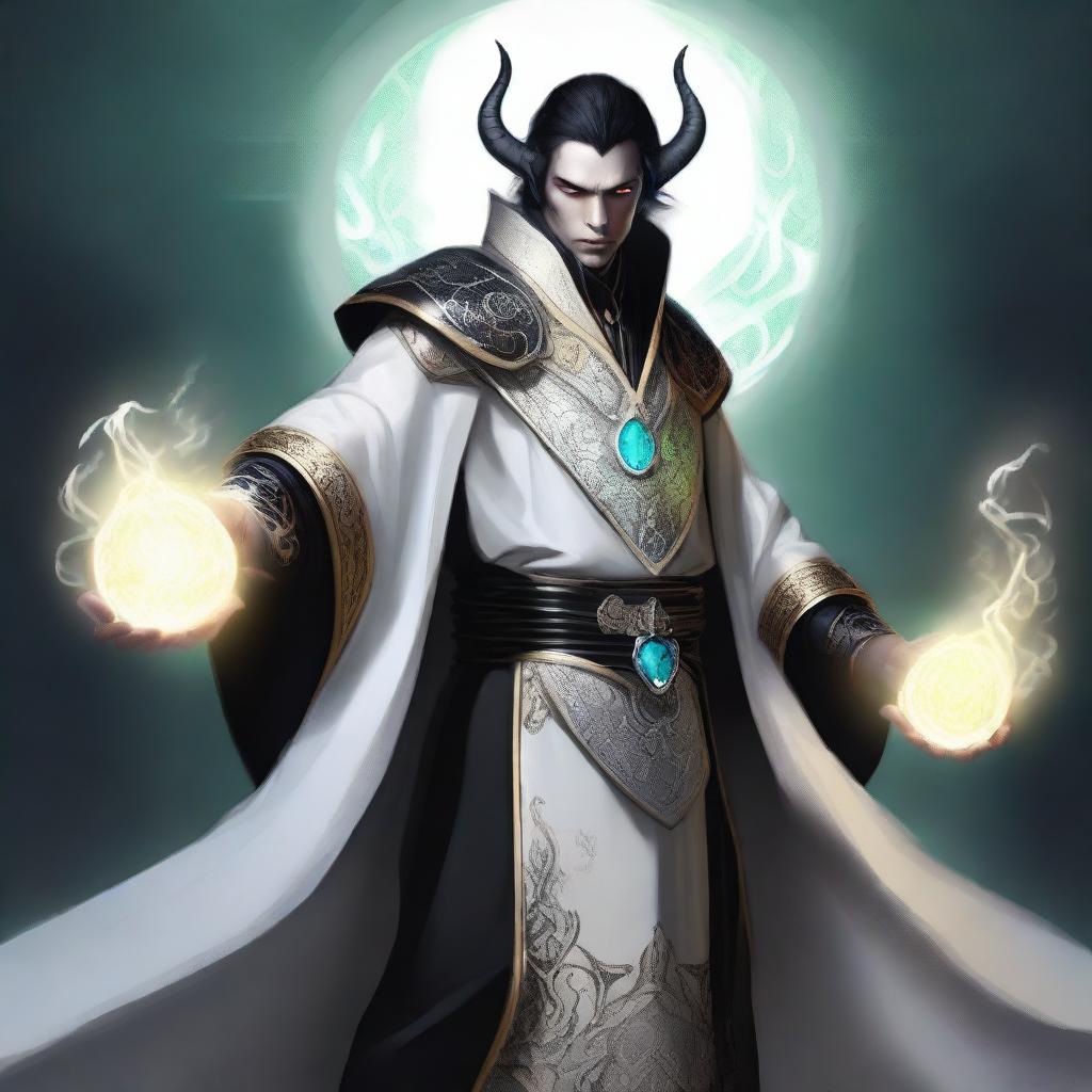 Visualize a striking digital art image of a male changeling cleric