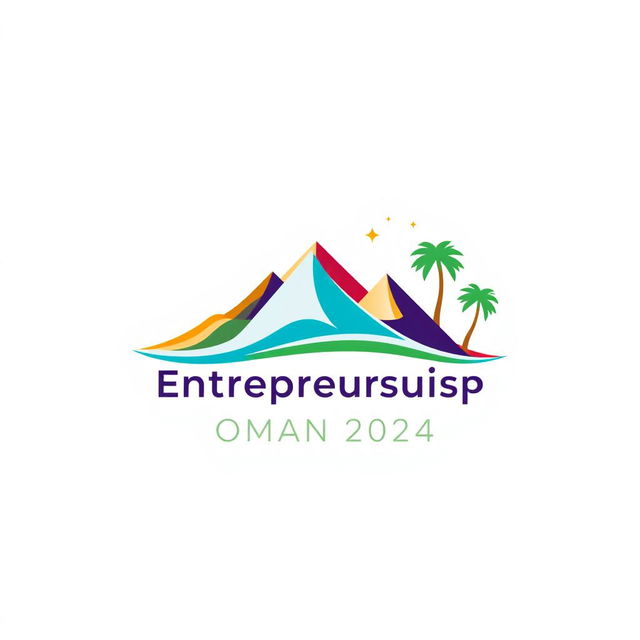 A vibrant and inspiring logo design representing entrepreneurship and the vision of Oman 2024, incorporating elements that symbolize growth, innovation, and marketing