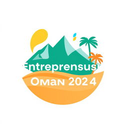 A vibrant and inspiring logo design representing entrepreneurship and the vision of Oman 2024, incorporating elements that symbolize growth, innovation, and marketing