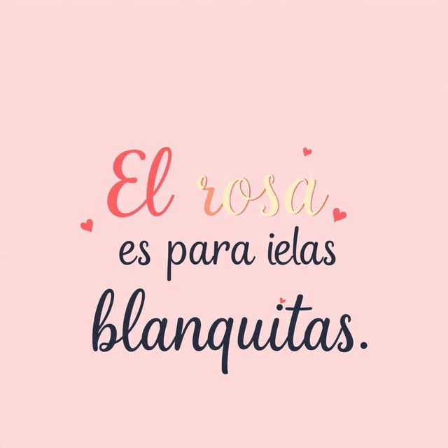 A cute and playful image with a soft pink background showcasing stylish and decorative text that says "El rosa es para las blanquitas" in an elegant, bold font