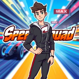 An avatar featuring the text 'SpeedSquad' in bold, dynamic lettering, with a character named Max depicted in a stylish, cool manner
