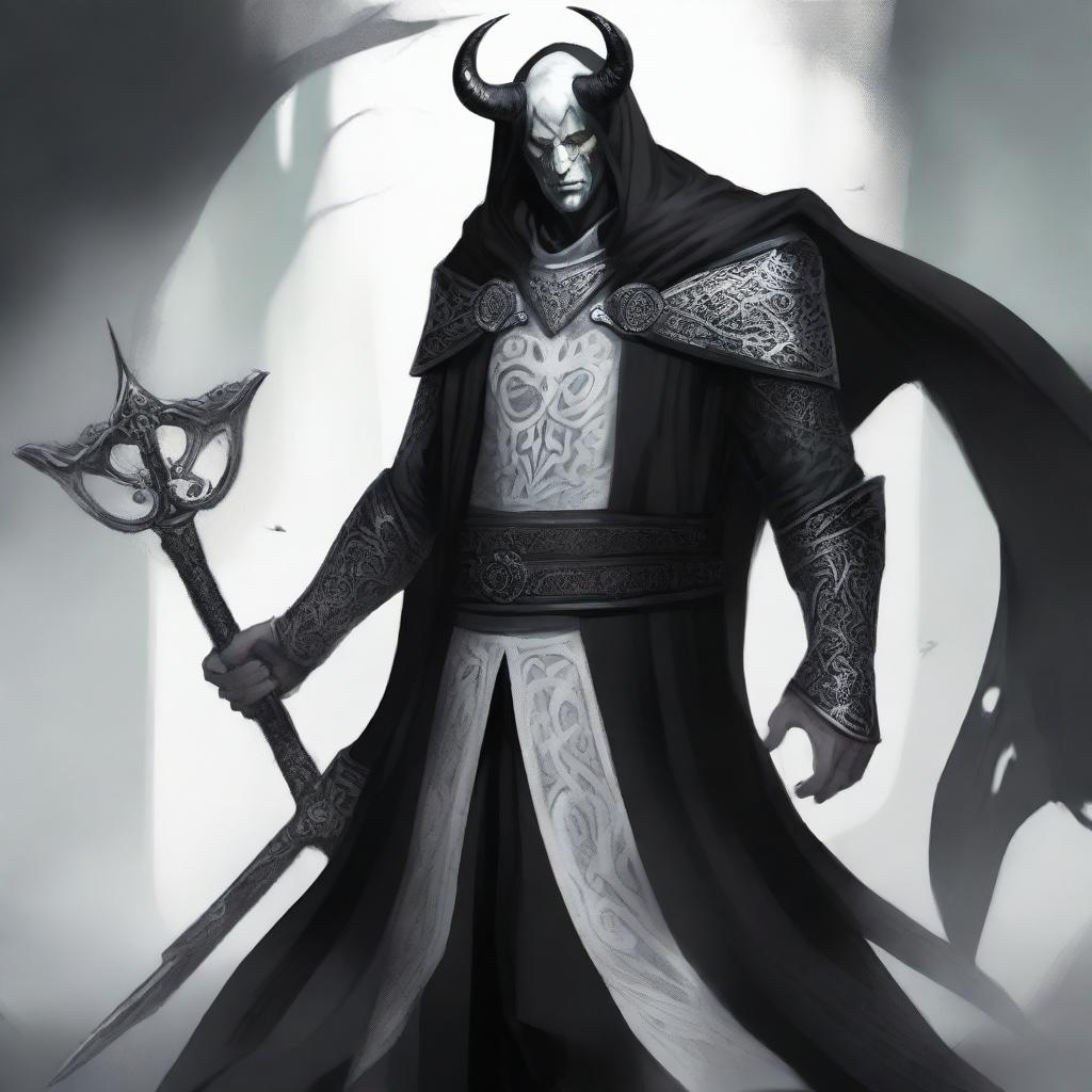 Envision a high-quality digital art piece featuring a bulky male changeling cleric