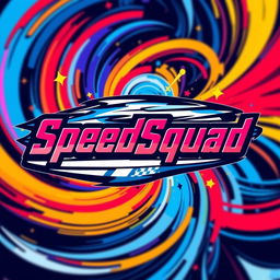 A visually stunning and colorful avatar featuring the bold text "SpeedSquad" in an eye-catching and artistic font that conveys a sense of motion and energy