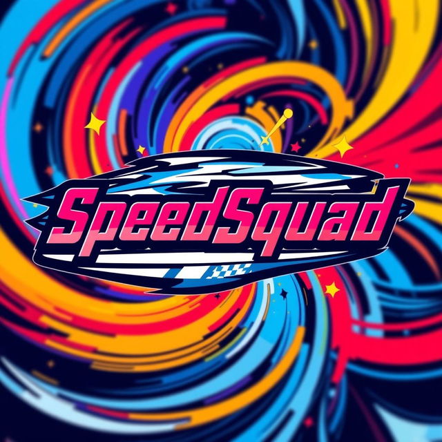 A visually stunning and colorful avatar featuring the bold text "SpeedSquad" in an eye-catching and artistic font that conveys a sense of motion and energy