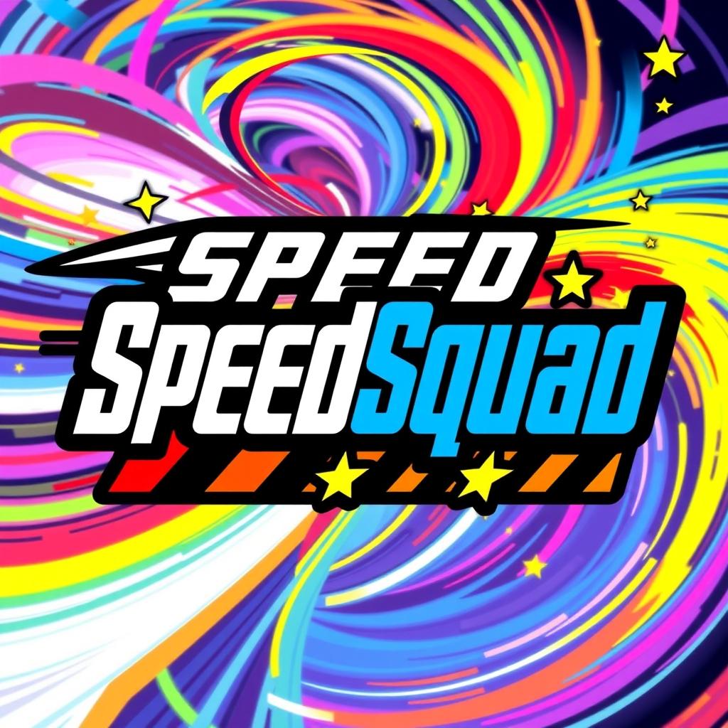 A visually stunning and colorful avatar featuring the bold text "SpeedSquad" in an eye-catching and artistic font that conveys a sense of motion and energy